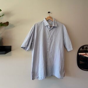 Zara Seersucker Relaxed Fit Blue Stripe Shirt Size Large